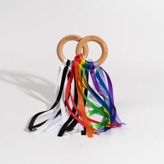 Rainbow and Black & White Ribbon Ring Combo | UKCA Tested