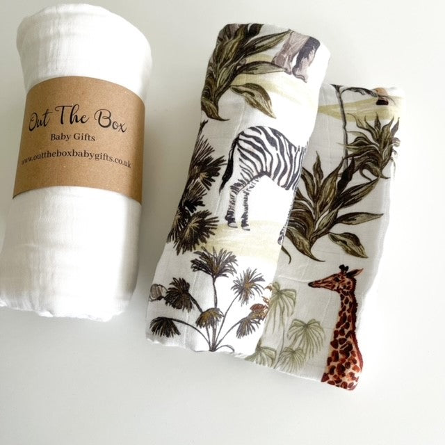 2 Pack Dark Safari Muslin Swaddles