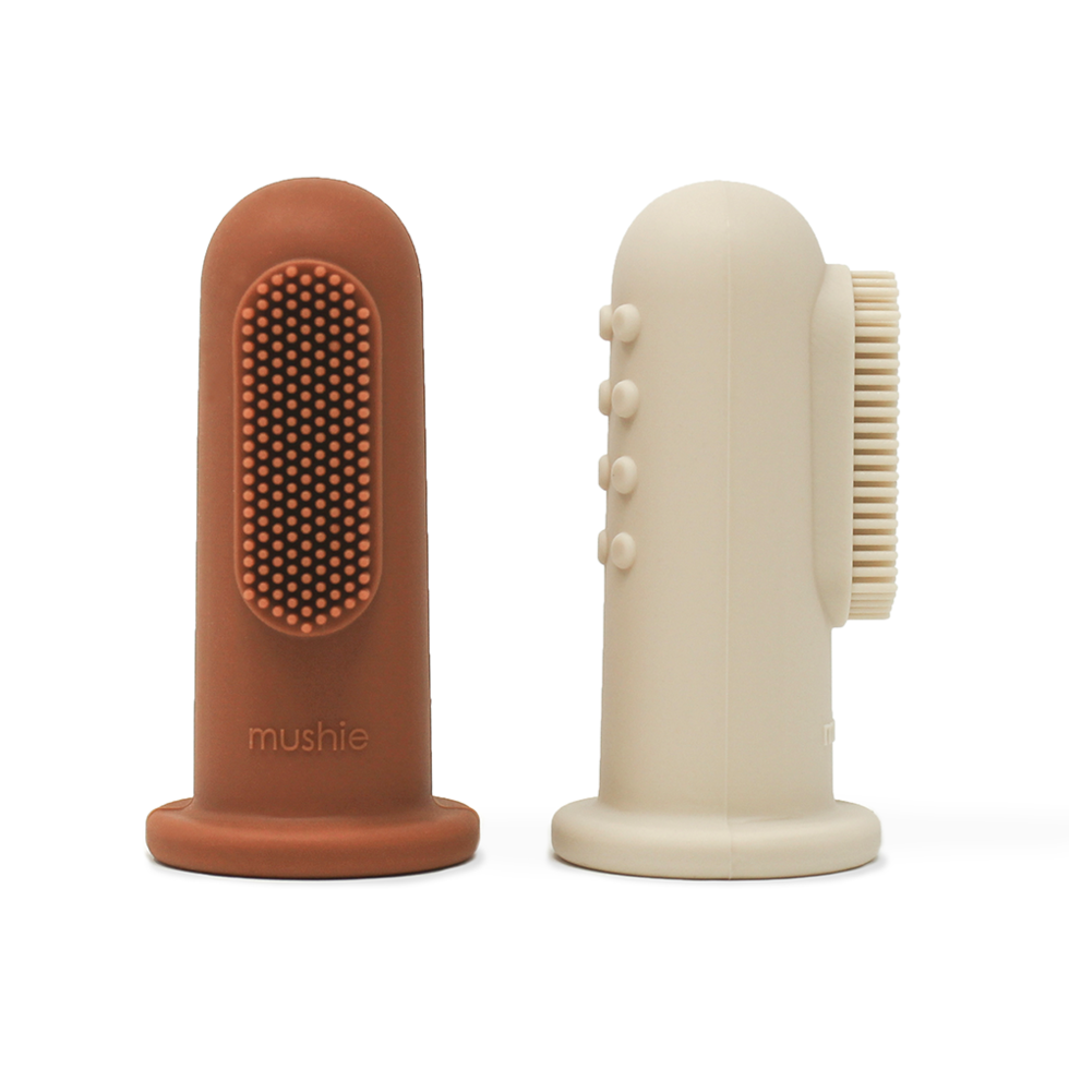 Mushie | Finger Toothbrush | Clay & Shifting Sand 2 Pack