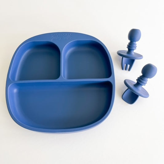 Silicone Plate & Cutlery Set | Blue