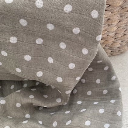 Grey Spotty Print Muslin Swaddle