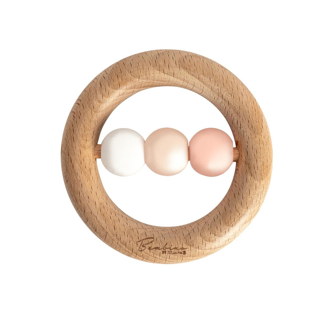 Wood & Silicone Teething Ring - Pink