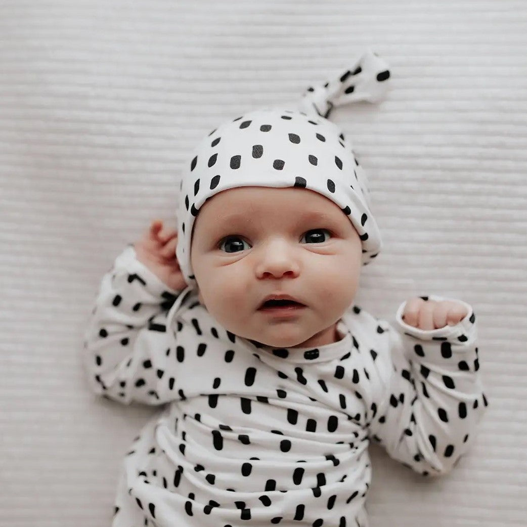 Knotted Gown & Headwear Set | Spotty Print