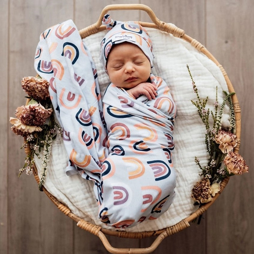 Sunset Rainbow | Baby Jersey Wrap & Beanie Set