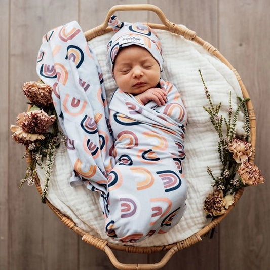 Sunset Rainbow | Baby Jersey Wrap & Beanie Set