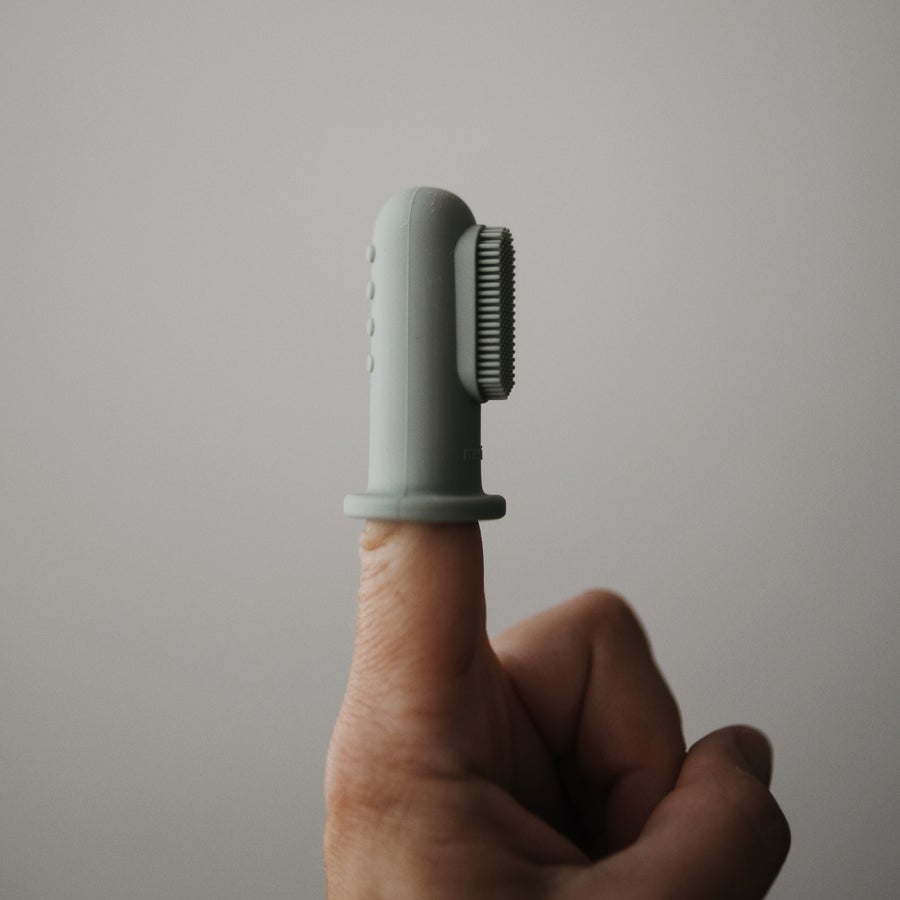 Mushie | Finger Toothbrush | Cambridge Blue & Shifting Sand 2 Pack