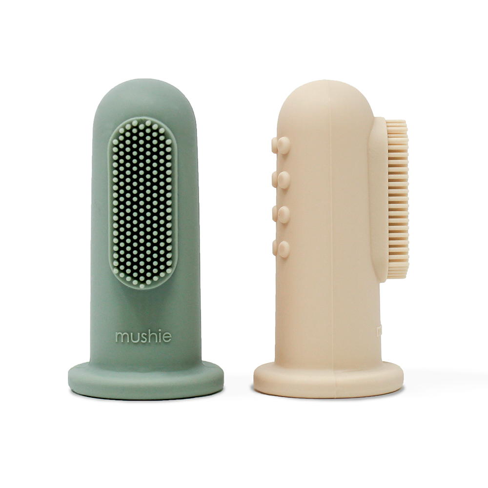 Mushie | Finger Toothbrush | Cambridge Blue & Shifting Sand 2 Pack