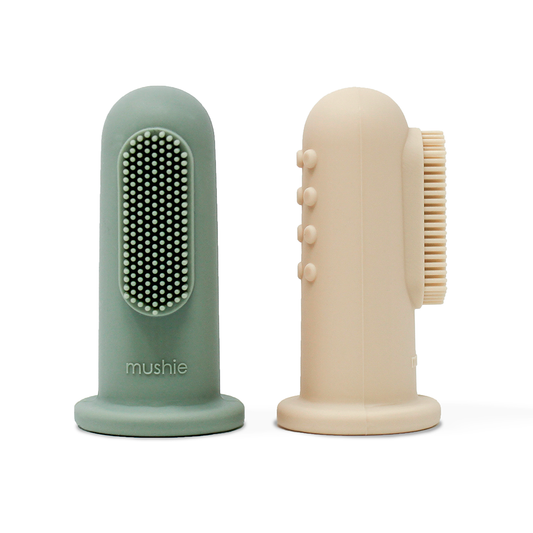 Mushie | Finger Toothbrush | Cambridge Blue & Shifting Sand 2 Pack