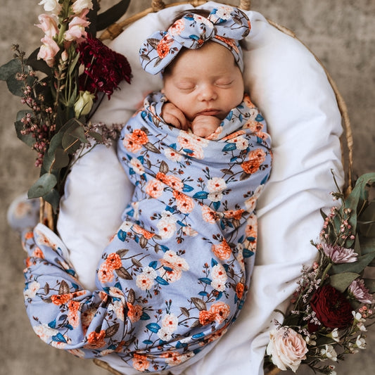 Vintage Blossom I Baby Jersey Wrap & Topknot Set