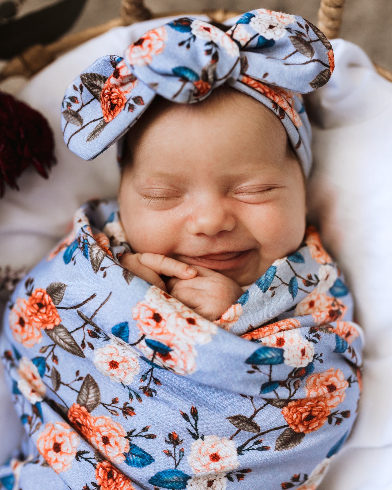 Vintage Blossom I Baby Jersey Wrap & Topknot Set