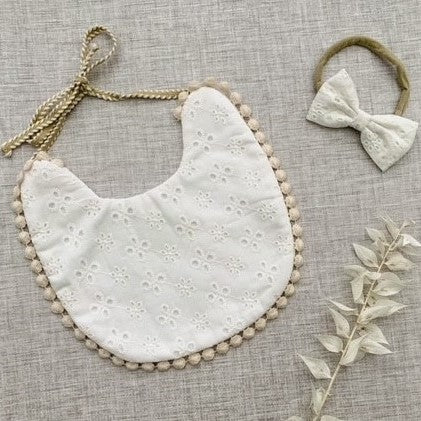 Vintage Style Bib and Headband - Embroidery Anglaise