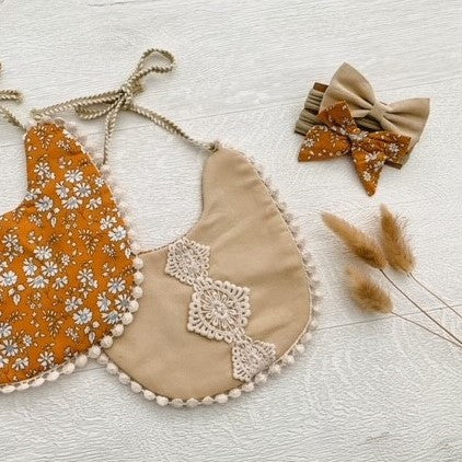 Vintage Style Bib and Headbands - Burnt Orange