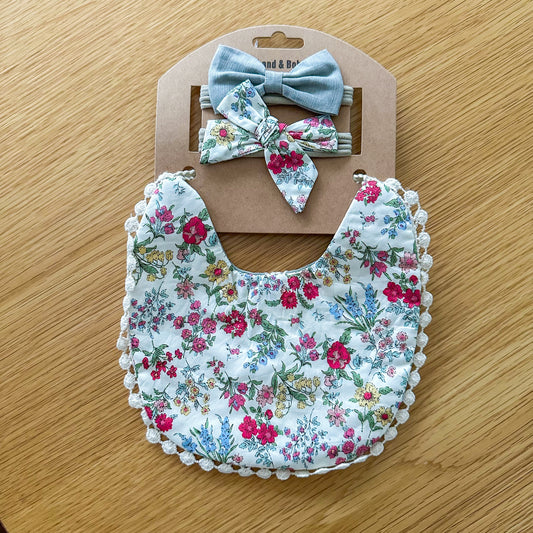 Vintage Style Bib and Headbands - Floral Pattern