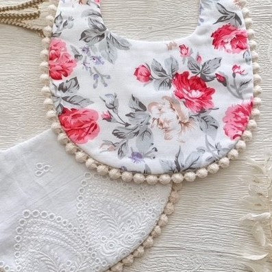 Vintage Style Bib - Pink & Grey