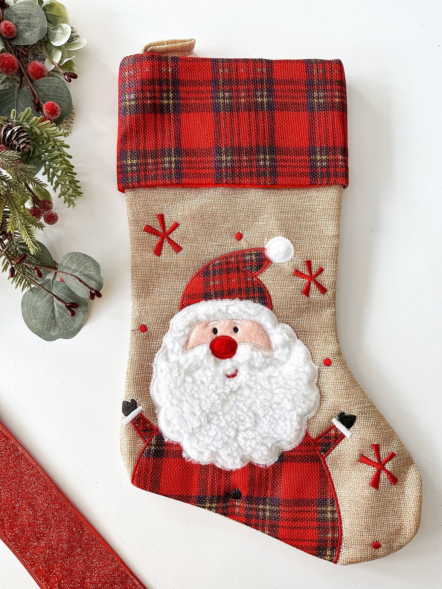 Personalised Tartan Hessian Christmas Stocking