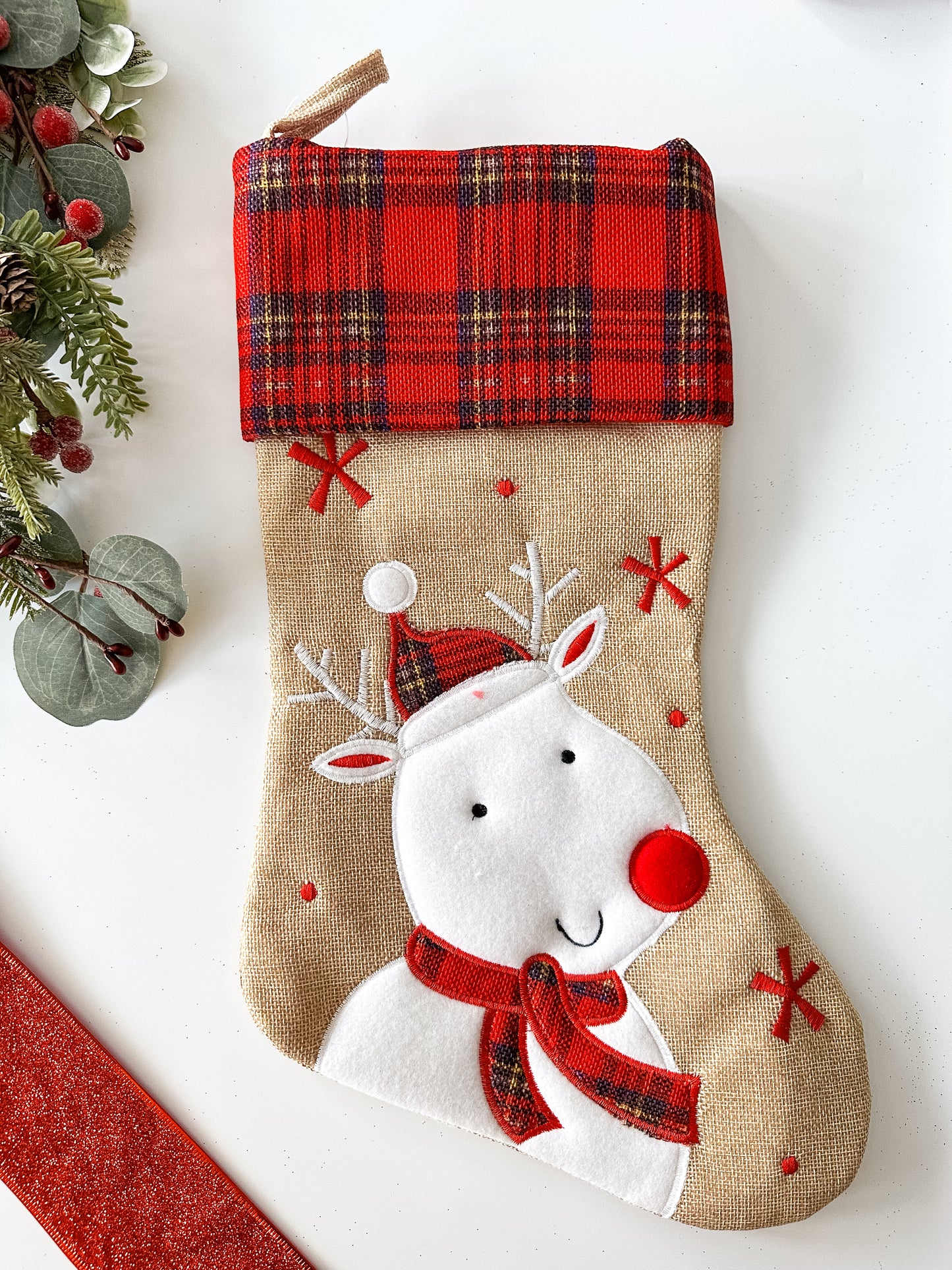 Personalised Tartan Hessian Christmas Stocking