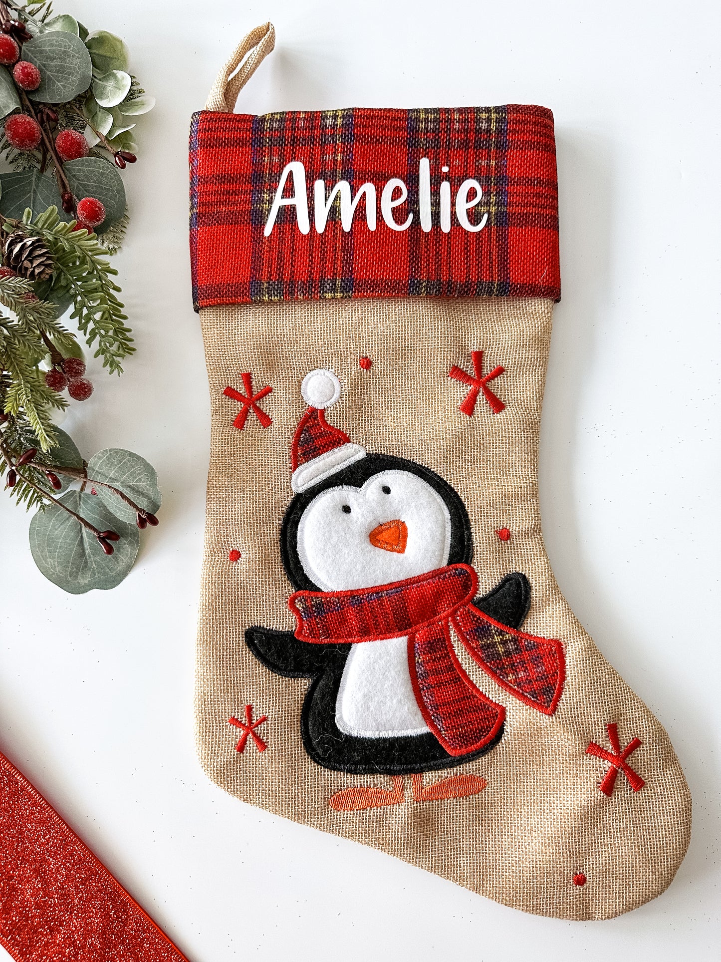 Personalised Tartan Hessian Christmas Stocking