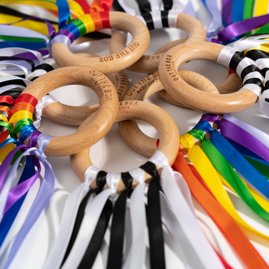 Rainbow and Black & White Ribbon Ring Combo | UKCA Tested