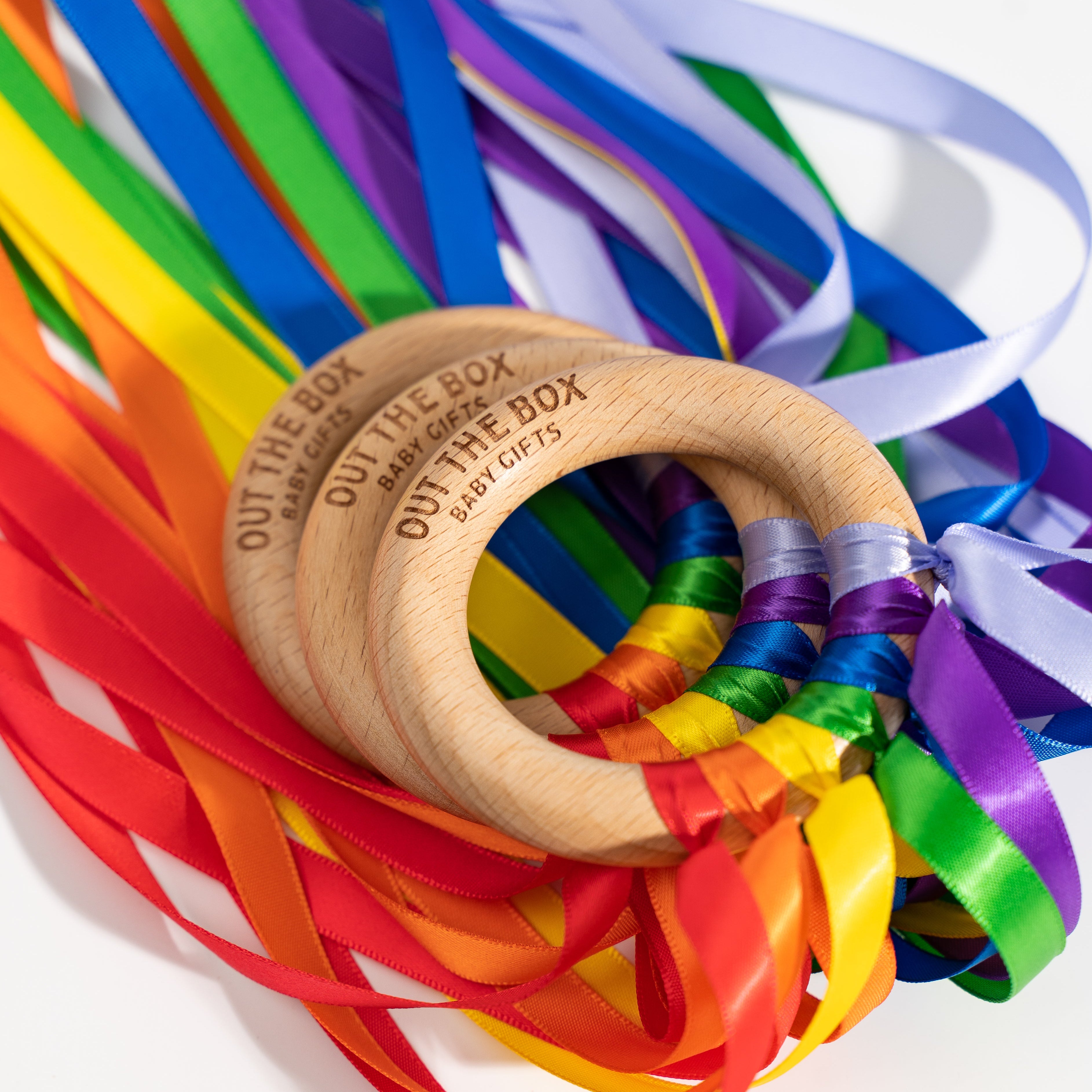 Rainbow Ribbon Ring | UKCA Tested – Out The Box Baby Gifts