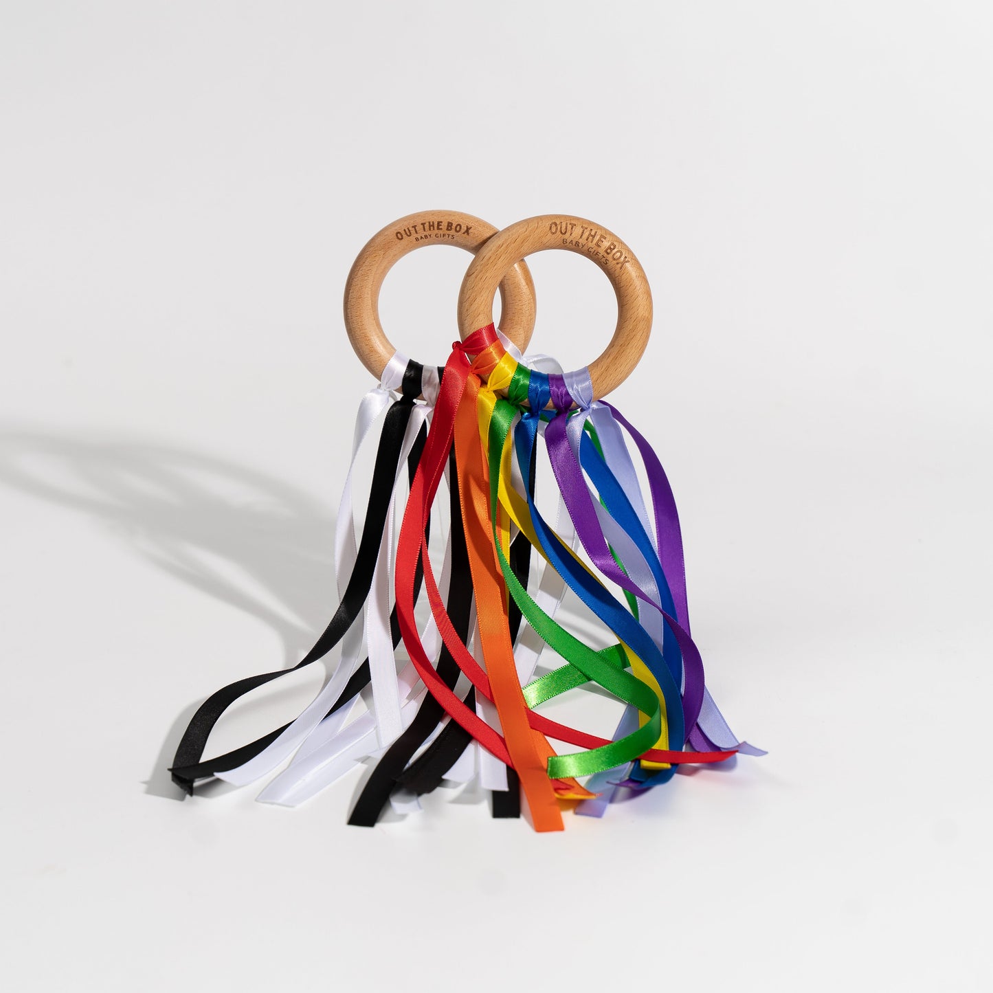 Rainbow and Black & White Ribbon Ring Combo | UKCA Tested