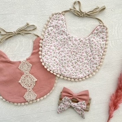 Vintage Style Bib and Headbands - Floral Pattern