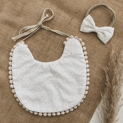Vintage Style Bib and Headband - Embroidery Anglaise