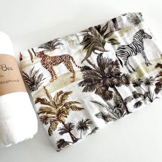 2 Pack Dark Safari Muslin Swaddles