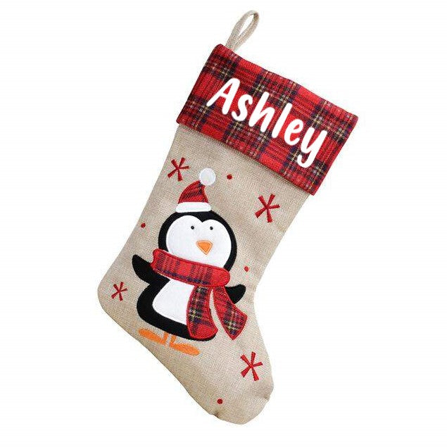 Personalised Tartan Hessian Christmas Stocking