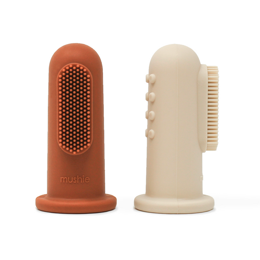 Mushie | Finger Toothbrush | Clay & Shifting Sand 2 Pack
