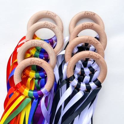 Rainbow and Black & White Ribbon Ring Combo | UKCA Tested