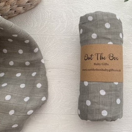 Grey Spotty Print Muslin Swaddle