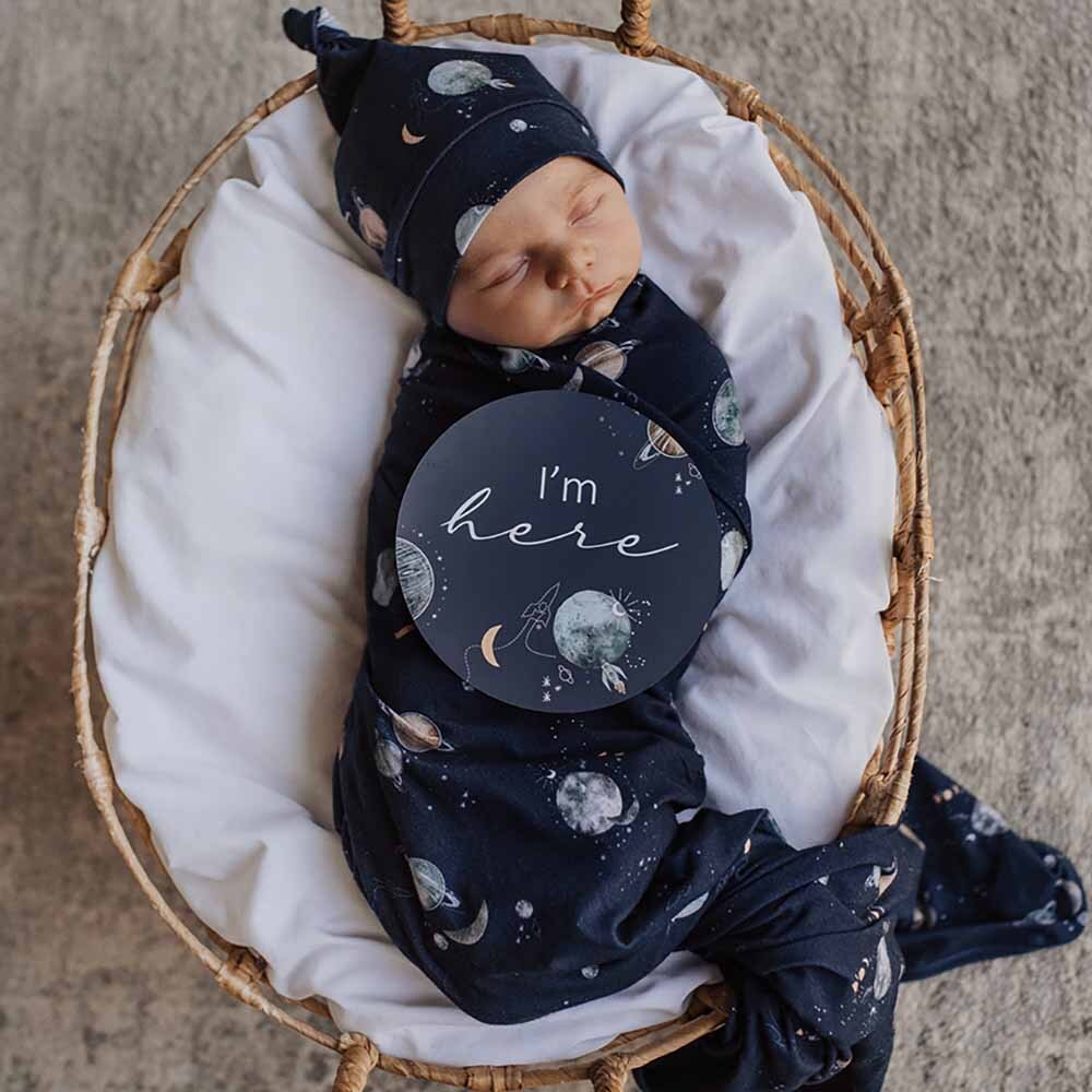 Space Muslin Wrap Beanie Set Out The Box Baby Gifts