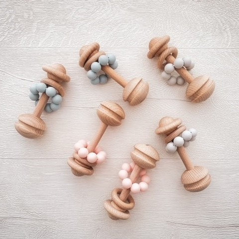 Wood and Silicone Rattle