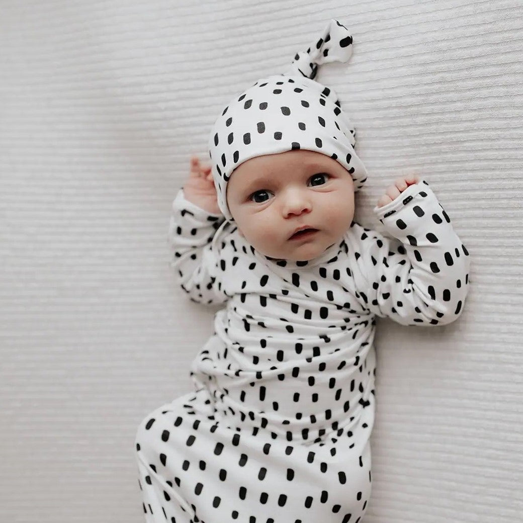 Knotted Gown & Headwear Set | Spotty Print
