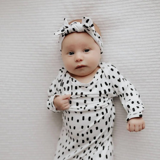 Knotted Gown & Headwear Set | Spotty Print